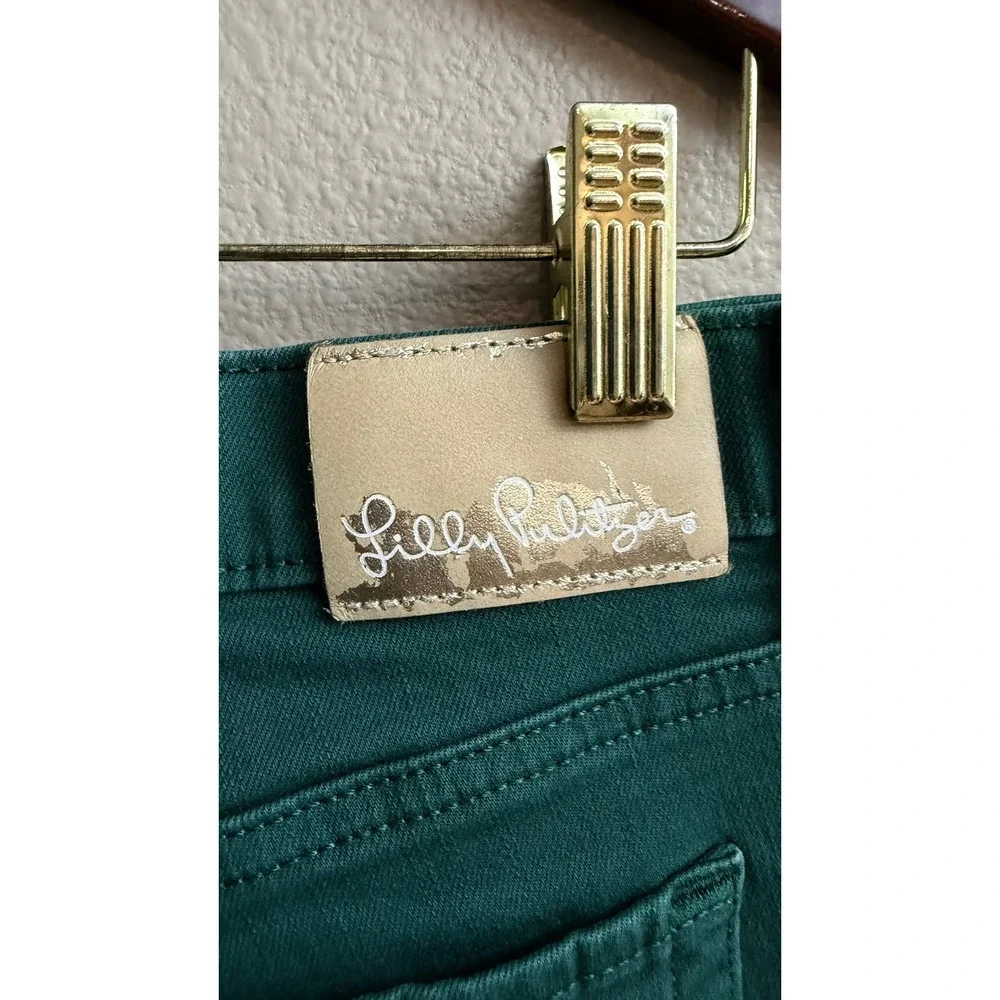 Lilly Pulitzer Kelly Skinny Ankle Pants 12 Green‎ Mid Rise Stretch Denim Preppy